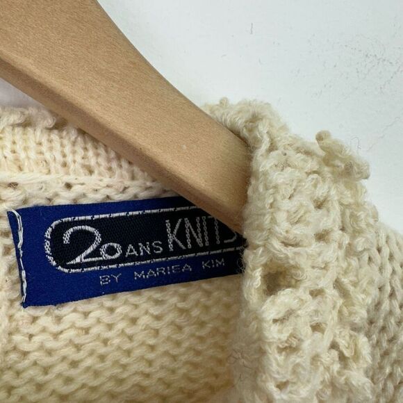 2OANS Knits by Mariea Kim Women’s Neutral Crochet Peter Pan Collar Sweater - Picture 3 of 12